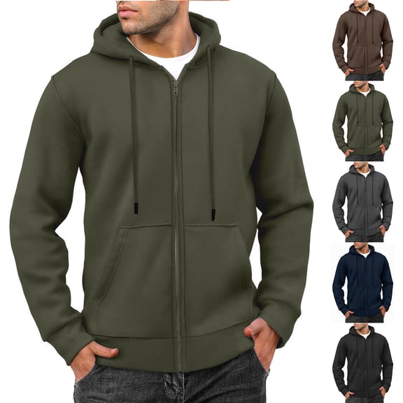 2 Pack Athletic Jackets for Men with Pockets Zip Up Fleece Lined Hoodies & Sweatshirts Mens Casual Solid Color Long Sleeve Workout Sports Outerwear Coats