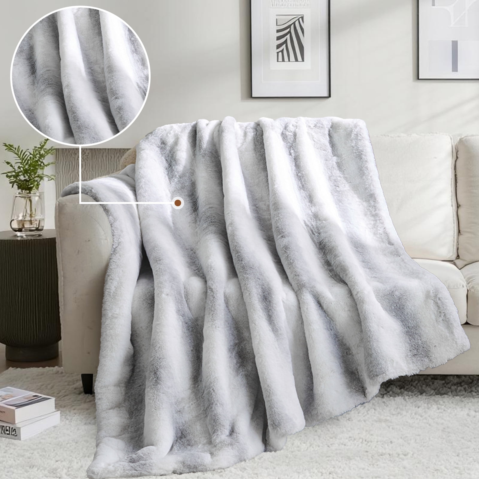 Cozylore Luxury Faux Fur Throw Blanket for Bed Super Thick Warm Fuzzy Blankets for Bedroom Living Room, 60" x 80", White