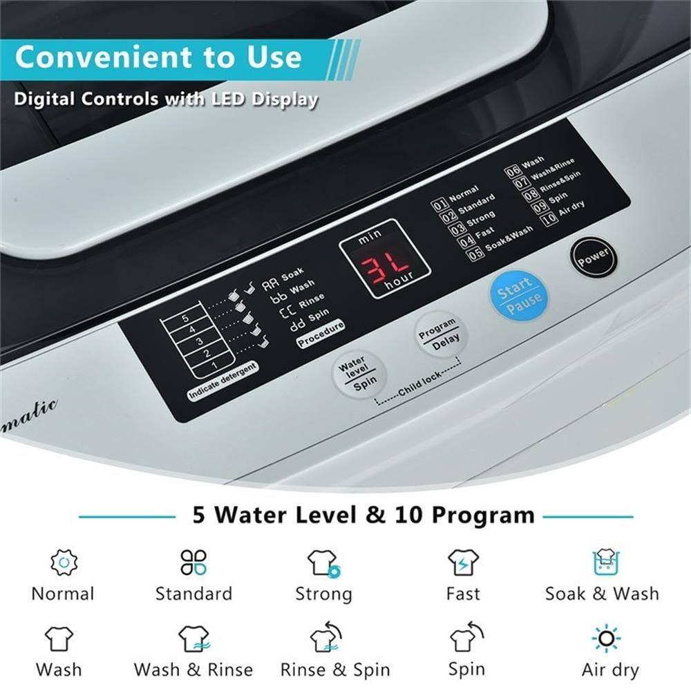 Pemberly Row Portable Full-Automatic Laundry Washing Machine 8.8lbs Spin Washer