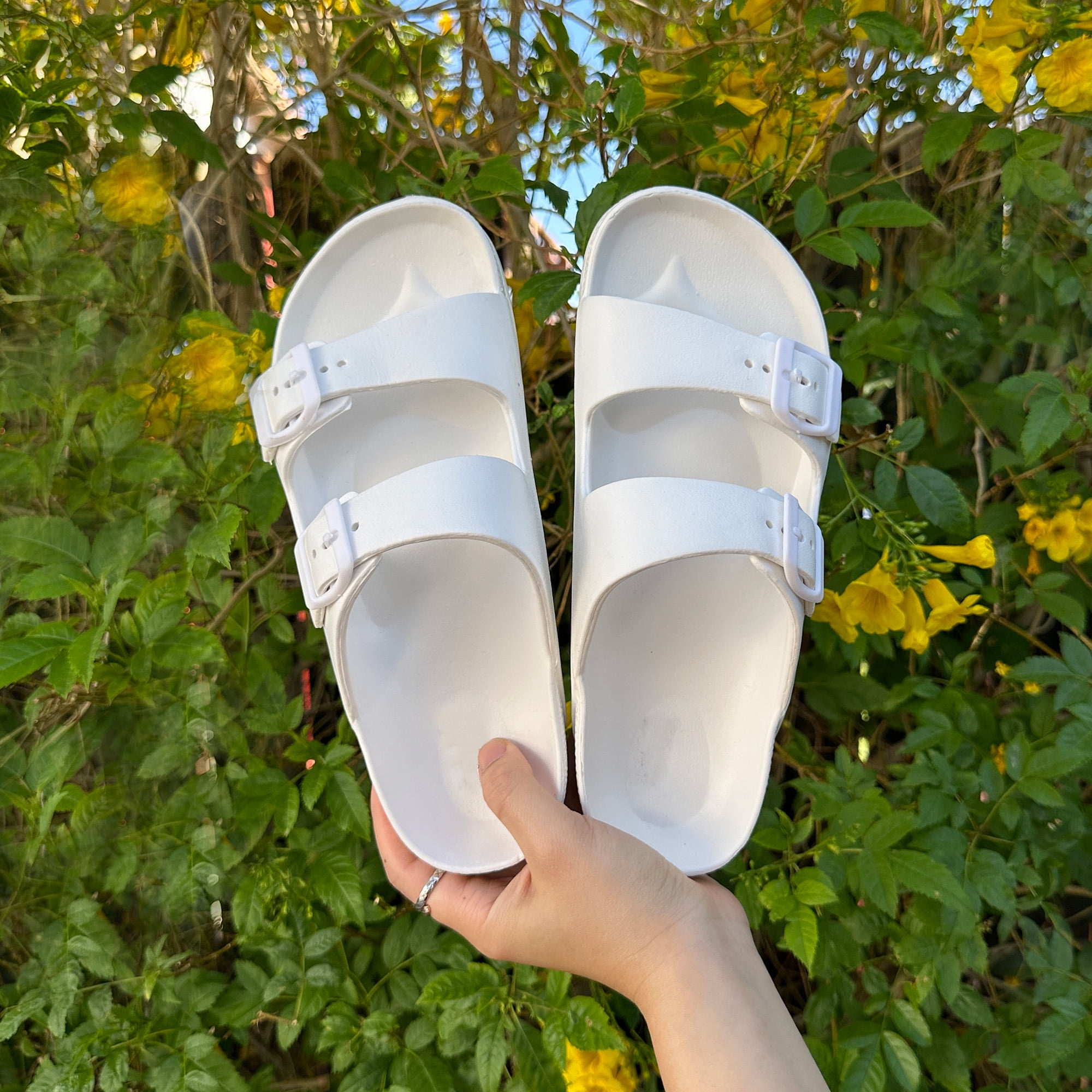 Women's Double Buckle Sandals Adjustable Strap EVA Lightweight Cushioned Slides