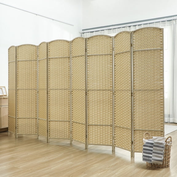 HOMCOM Room Divider, 8 Panel Folding Privacy Screen, 5.6' Tall Freestanding Partition for Home Office, Bedroom, Beige