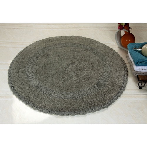 Bath Rug 36" Round Reversible Hand Woven Crochet Lace Border, Assorted Colors