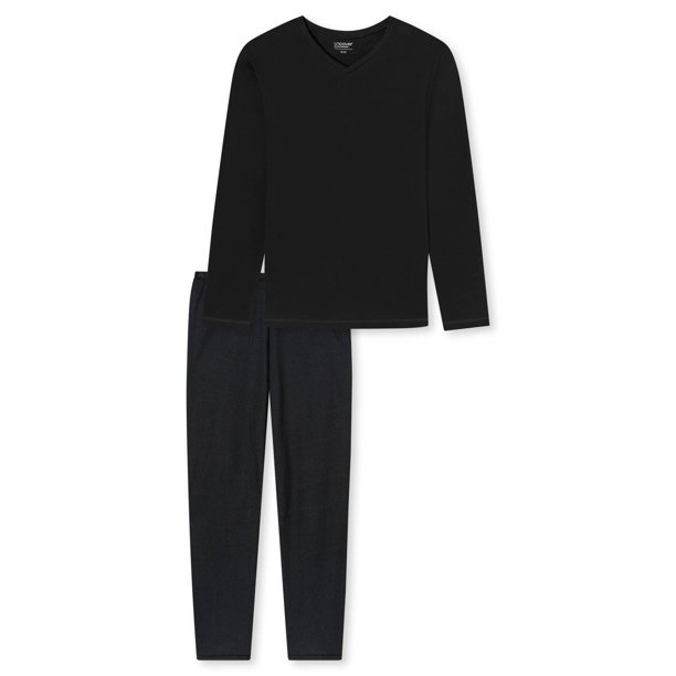 UNCOVER by SCHIESSER Pijama de Hombre 2 Piezas - largo, Cuello en V, Algodón, estampado Negro L (Large)