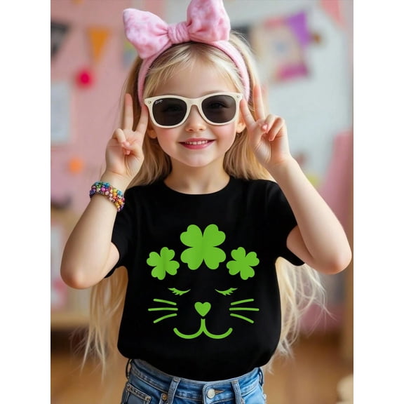 Funny St Patricks Day Cute Cat Shamrock St Patricks Day Cat Kids T-Shirt Graphic T-shirts for boys and girls