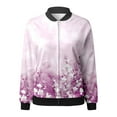 thumbnail image 4 of Women's Bomber Jacket Causal Floral Zip Up Long Sleeve Coat with Pockets 2025 Lightweight Loose Fall Fashion Outerwear Cardigan, 4 of 5