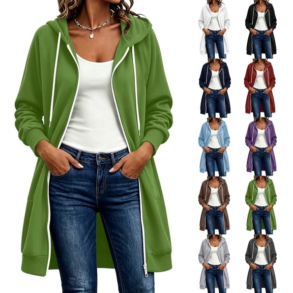 Women's Zip Up Hoodies Long Tunic Sweatshirts Oversized Fleece Casual Long Sleeve 2026 Fall Hoodie Jacket Coat