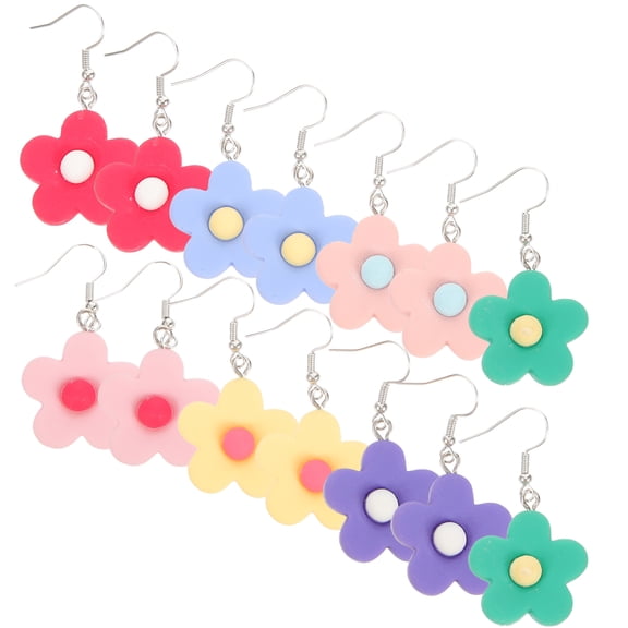 HOKARUA 7 Pairs Flower Earrings Resin Dangle Earrings Fashion Women Ear Jewelry