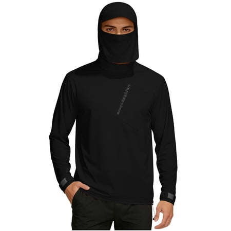 HAOTAGS Men Athletic Jackets Front Pocket Breathable Sun Protection Long Sleeve Fishing Workout Black XL