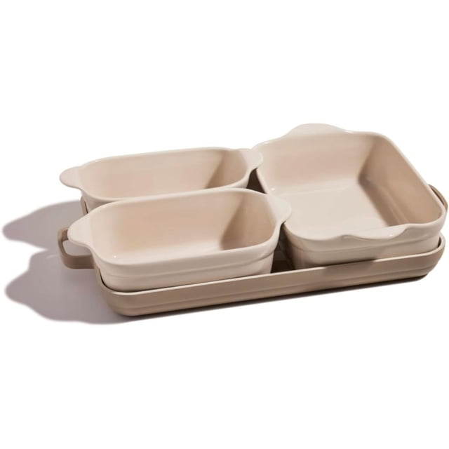 Our Place Bakeware Set | 5-Piece Nonstick, Toxin-Free, Ceramic, Cast Aluminum Set with Oven Pan, Bakers, & Oven Mat | Space-Saving Nesting Design | Oven-Safe | Bake, Roast, Griddle and More | Steam