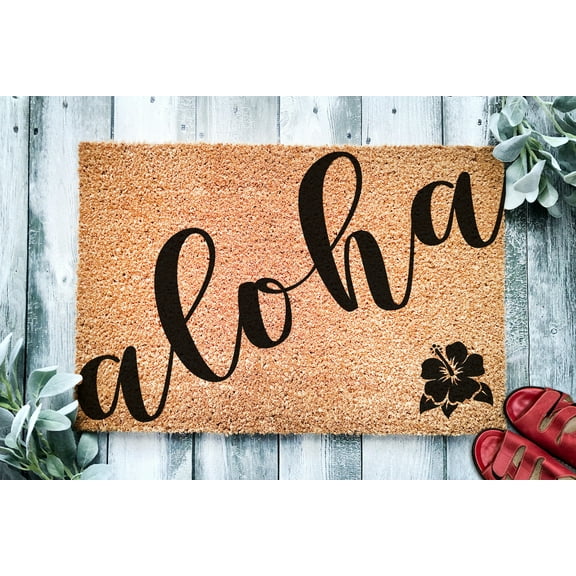 Aloha Hibiscus Mat | Hawaiian Doormat | Hello Doormat | Welcome Mat | Beach Door Mat | Beach Gift | Home Doormat | Home Decor | Tropical