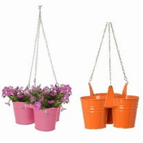 Houston International Trading 8117E HPK-TA S-2 Enameled Galvanized Triple Hanging Planter - Set of 2