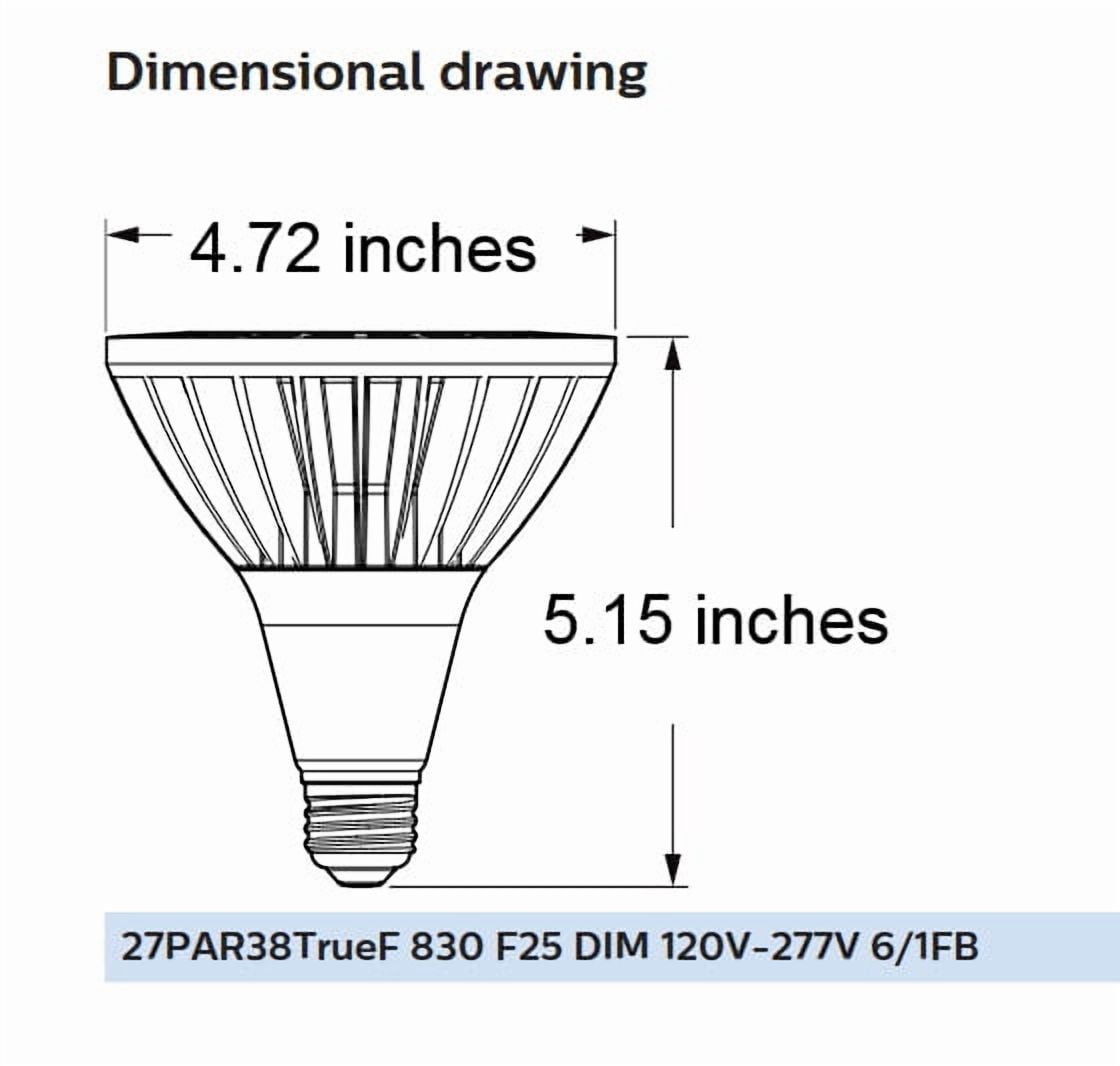 Philips 569731 TrueForce High Lumen LED PAR38  Indoor Flood Light, 27 watt, 2800 lumens, 3000K, bright white, Dimmable, Medium base, 120-277V (case of 6)