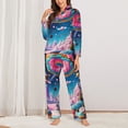 thumbnail image 2 of KLL Colorful Donut Print Women's Long Sleeve Pajamas with Pants Sleepwear Loungewear 2 Set-XX-Large, 2 of 7