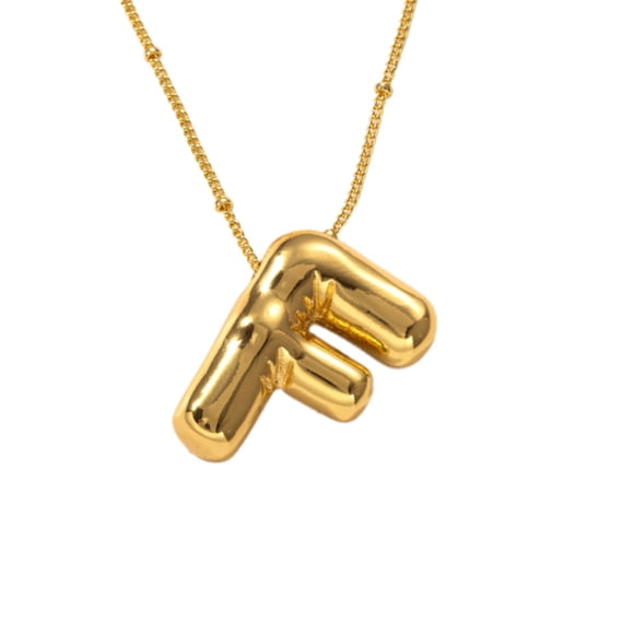 Bubble Letter Necklace Gold Plated Balloon Initial Pendant With Bead Chain Dainty Jewelry Gift For Women