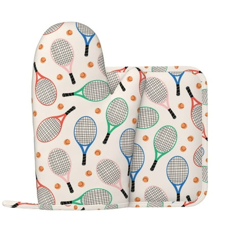 

Oven Mitts and Pot Holders Sets cute tennis racket Non-Slip Silicone Oven Gloves Potholders Cotton Lining Heat Resistant Gloves Hot Pads for Kitchen Cooking Baking