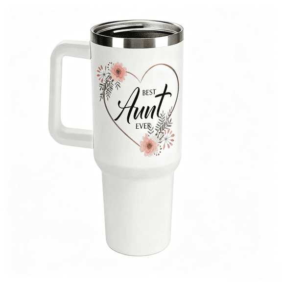 40 oz Best Aunt Ever Floral Heart Tumbler with Handle and Straw, Insulated Stainless Steel Travel Cup for Aunt Gifts