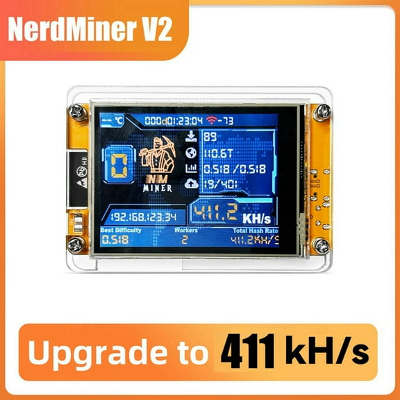 V2 411KH/S Hashrate ESP32 2.8 Inch Smart Display BTC Solo Lottery Miner Bitcoin Crypto Lottery Miner