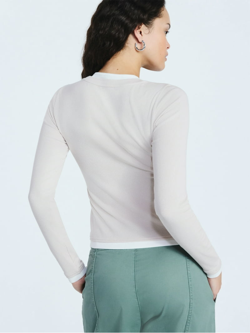 Scoop Women's Double Layer Rib Tee with Long Sleeves, Sizes XS-XXL