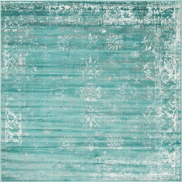 Transitional Sandrine Collection Area Rug In Aqua Color And Rectangle Runner Square Shape Walmart Com Walmart Com