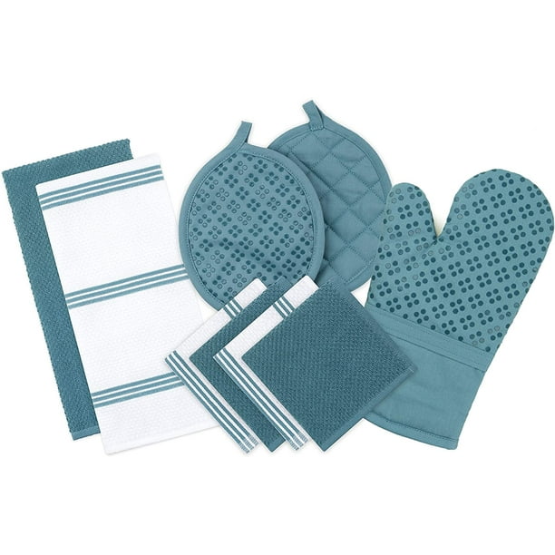 Sticky Toffee Silicone Printed Oven Mitt & Pot Holder, Cotton Terry Kitchen Dish Towel