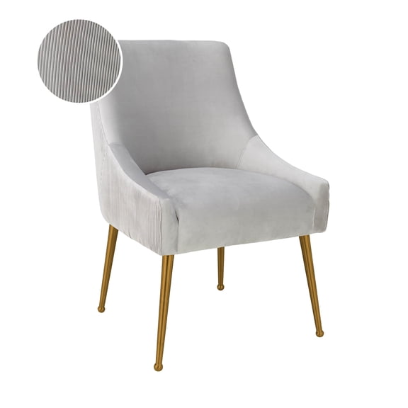 Casafoyer Beatrix Pleated Light Grey Velvet Side Chair