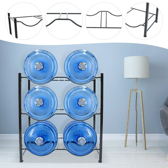 3 Tiers Water Jug Holder 6 Bottles 5 Gallon Water Bottle Storage Rack Black