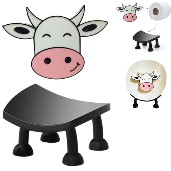 YYKihy Toilet Roll Holder Funny Toilet Paper Holder Free Standing Bathroom Set 3D Printed Black Cow Loo Roll Holder Hilarious Tissue Paper Roll Storage Cute Bathroom Decor