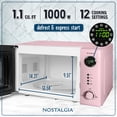 thumbnail image 2 of Nostalgia NRMO11PK6A - Horno de microondas retro de 1000 W, fácil de limpiar con tocadiscos de vidrio extraíble, bloqueo de seguridad para niños, 12 programas, reloj digital, 1.1 pies cúbicos, rosa, 2 of 5