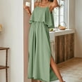 thumbnail image 5 of Black & Friday Deals Usmixi Jumpsuits for Women Beach Fashion Ruffle Layer Slit Elastic Waist Spaghetti Strap Long Jumpsuits Overalls Summer Formal Solid Round Neck Sleeveless Maxi Rompers Green l, 5 of 6