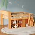 thumbnail image 4 of Harper & Bright Designs Queen Low Loft Bed with Storage & LED Headboard, Wood Loft Bed with Storage Bookcase, Shelves and Guardrails, Natural, 4 of 8