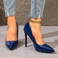 thumbnail image 6 of Miluxas Women's Patent Leather High Heel Stiletto Pointed Toe Pumps Closed Toe Shoes Blue 7(39), 6 of 9