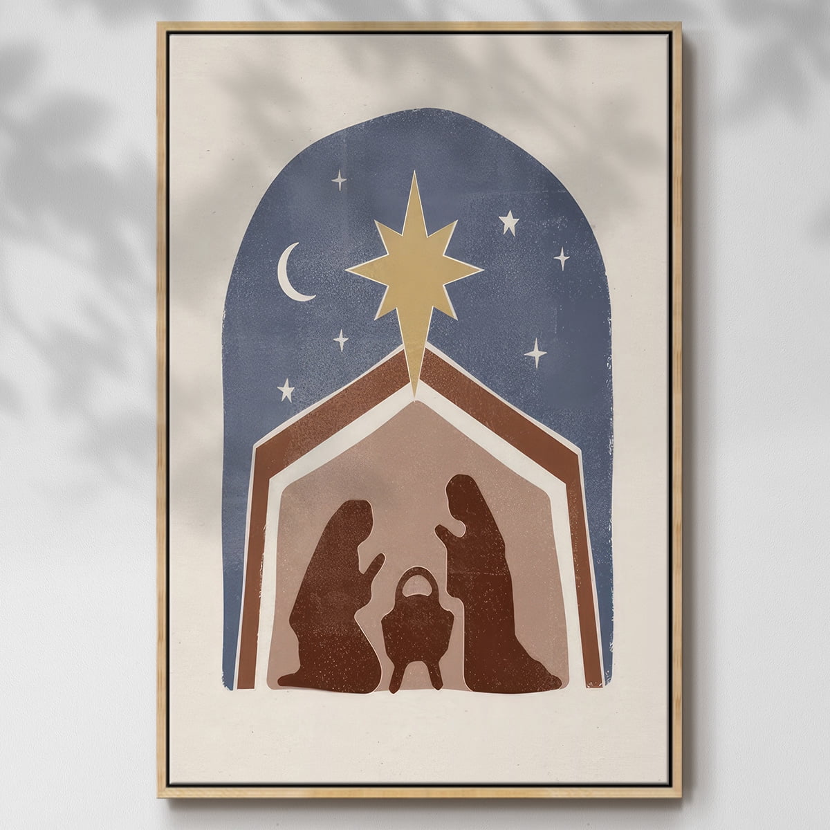 Boho Nativity I - Framed Gallery Wrapped Holiday Canvas - 27 x 41 - Natural Wood Frame