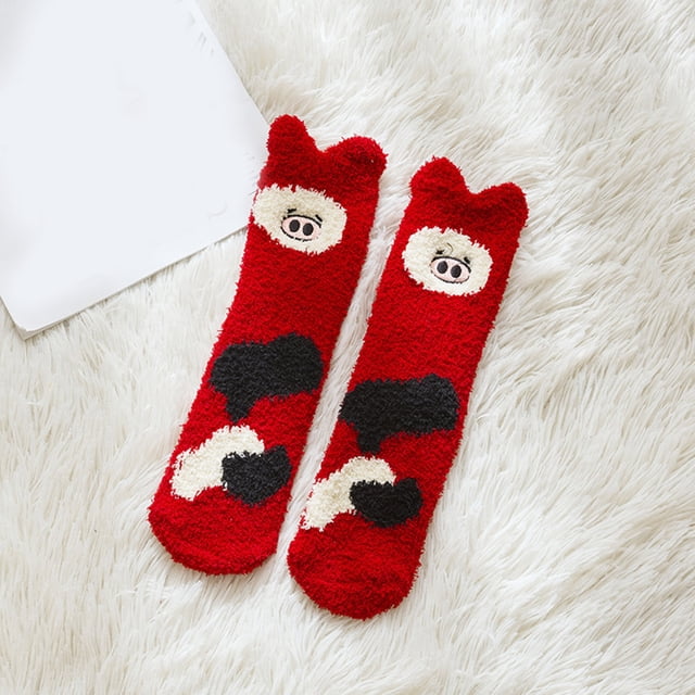 Jusqu'à 10$ Bas Rouges Femmes Chaussettes en Polaire Corail Hiver Mignonnes Chaussettes Épaisses pour la Maison Adulte