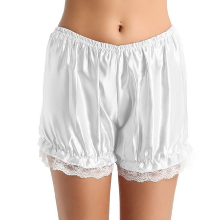 TTAO Women Satin Silky Lace Pumpkin Pants Pettipants Bloomers Cute Maid Shorts Pants White One Size