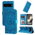 thumbnail image 1 of SaniMore for Google Pixel 7 Pro Wallet Case, Shockproof PU Leather Stand Cover with Card Slot Flip Kickstand Embossed Flower Magnetic Clasp Wrist Strap for Google Pixel 7 Pro, Blue, 1 of 9