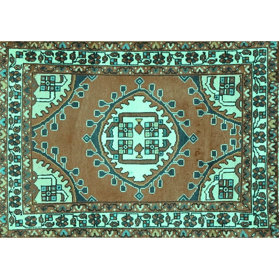 Ahgly Company Machine Washable Indoor Rectangle Persian Turquoise Blue Traditional Area Rugs, 5' x 7'
