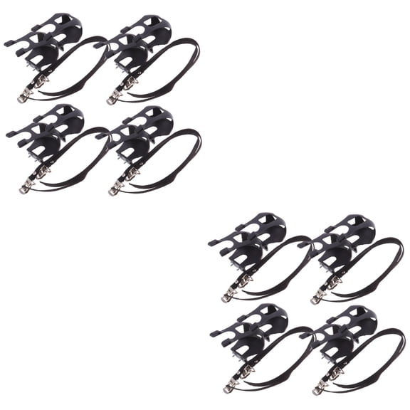 8 pcs Cycling Road Mountain Toe Clips Plastic Anti-slip Toe Clip with Fixed Straps for Pedal (Black)