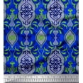 thumbnail image 1 of Soimoi Blue Cotton Cambric Fabric Filigree Damask Print Fabric by the Yard 58 Inch Wide, 1 of 3