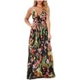 thumbnail image 2 of HKEJIAOI Robe Fleurie pour Femmes Rabais Liquidation Robes Décontractées Robe Maxi Asymétrique pour Femmes Décontractée Col en V Été Robes Fleuries Sans Manches Noir, 2 of 9