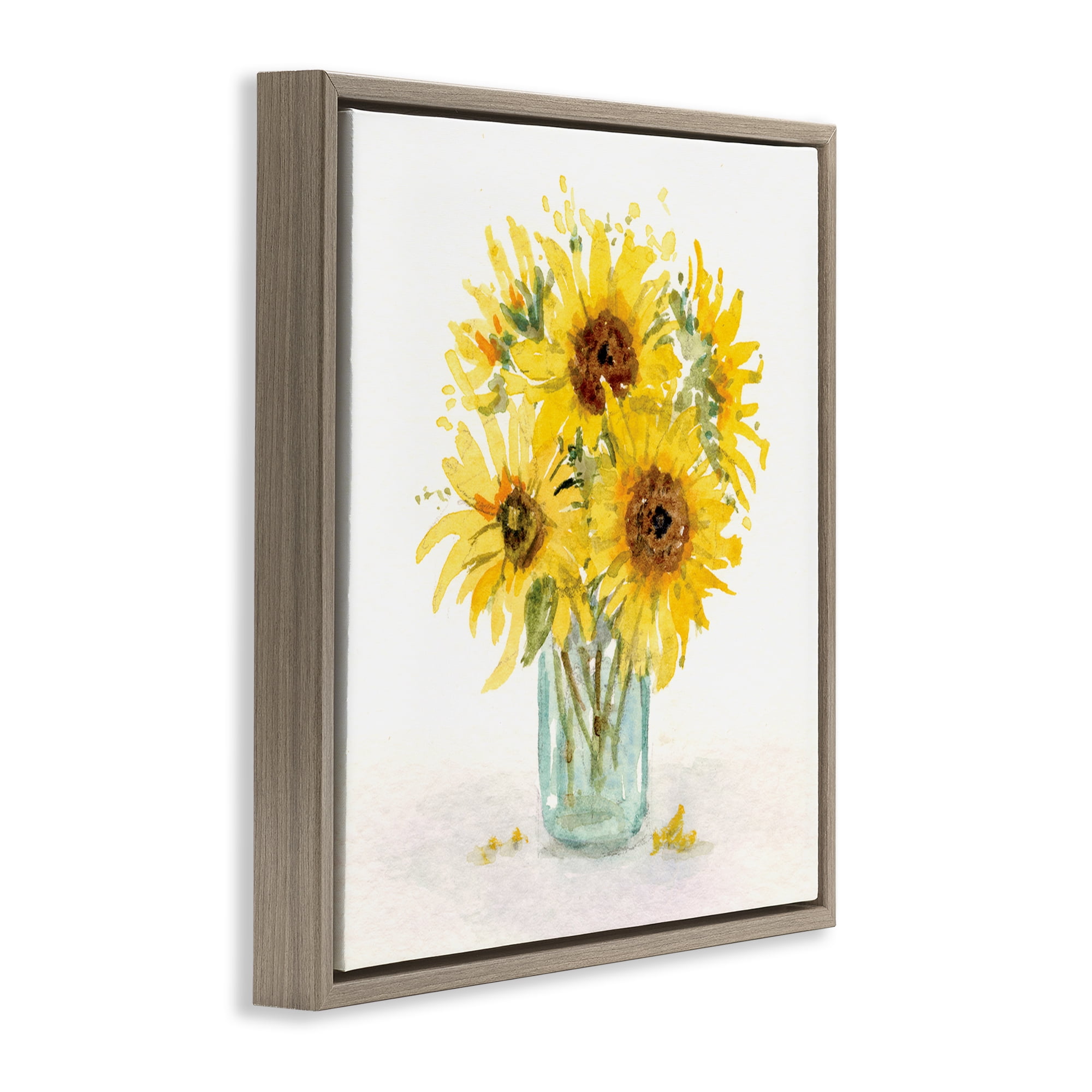 Stupell Industries Soft Sunflower Jar Plants & Flowers Painting Brown Floater Framed Canvas Art Print Wall Art, 25 x 25