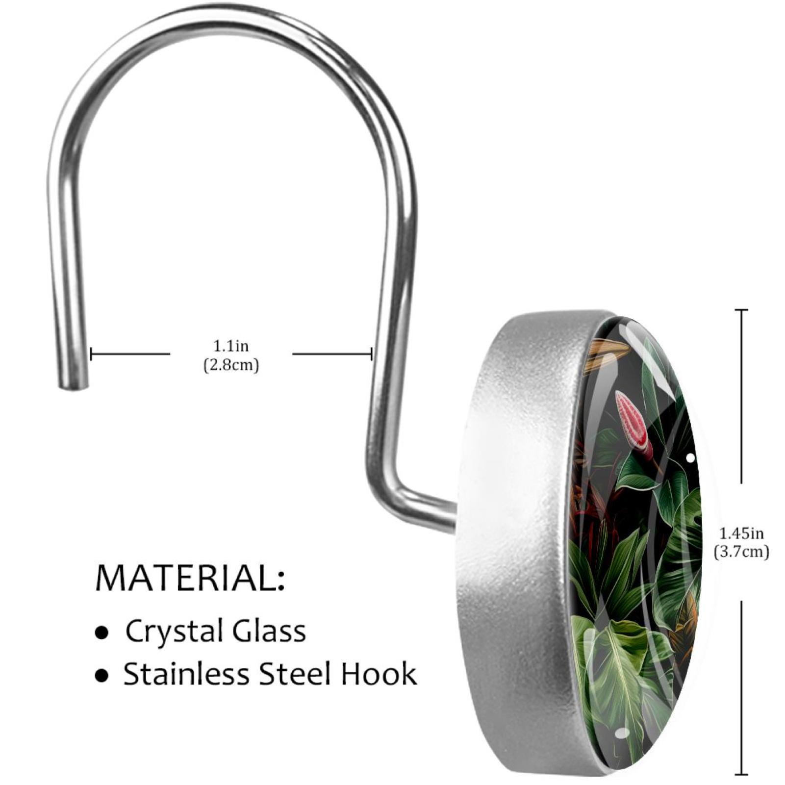 HemaKayy 12 Pcs Decorative Shower Curtain Hooks - Stainless Steel Rings for Bathroom Décor - Easy Glide & Secure Hold - Perfect Decoration for Bathroom Shower Rods - Tropical Plants