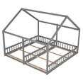 thumbnail image 3 of Bellemave Double Twin Bed for 2, Wood Double House Bed with Fence and Railings, Montessori Floor Beds Frame with Slats, No Box Spring Needed (Gray）, 3 of 8