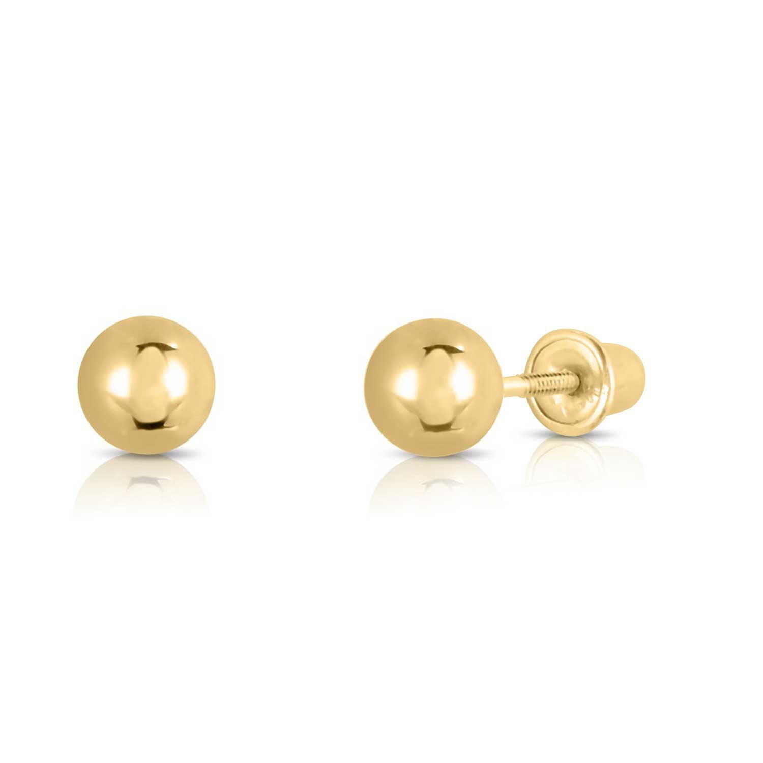 Secure Screw Back 10K Yellow Gold Stud Earrings 5mm Ball Children's Jewelry 