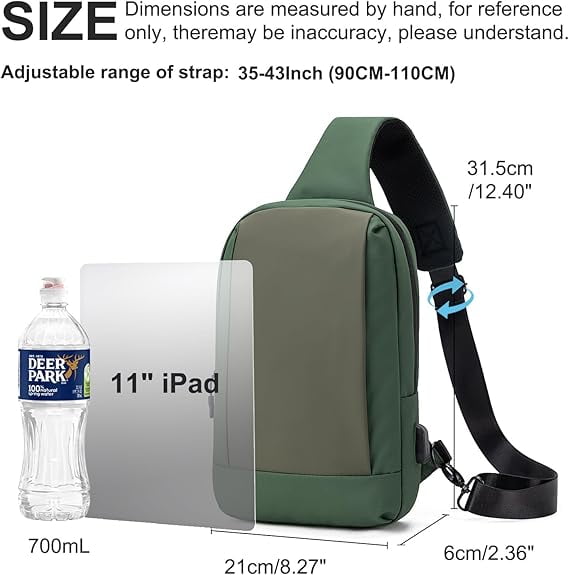 Kabaqoo Crossbody Sling Bag for Travel Work, Shoulder Chest Backpack for Men and Women Green