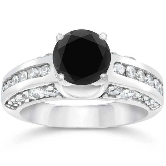 Pompeii 3ct Treated Black & White Accent Diamond Engagement Ring 14K White Gold (G/H,I1)