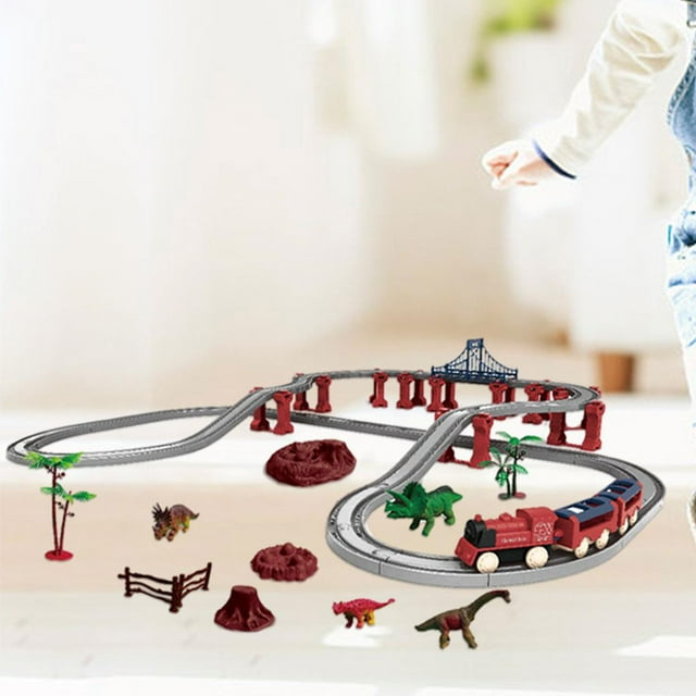 Dinosaur Race Car Toy Set Coche eléctrico Vehículo Juguete Pista Juguetes 76 piezas perfke Pista de carreras de dinosaurios