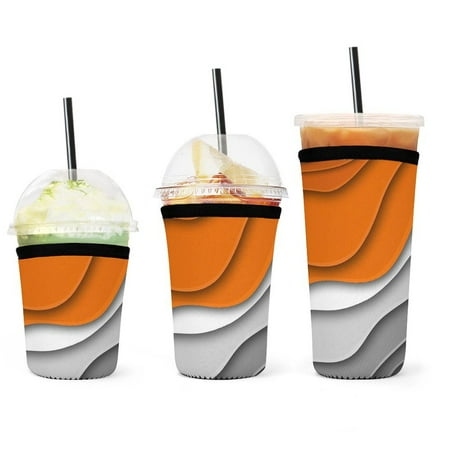 

Set of 3 Packs Reusable Hot And Iced Coffee Cup Sleeve Neoprene Tumbler Sleeve Ombre Orange Grey(16 24 32oz)