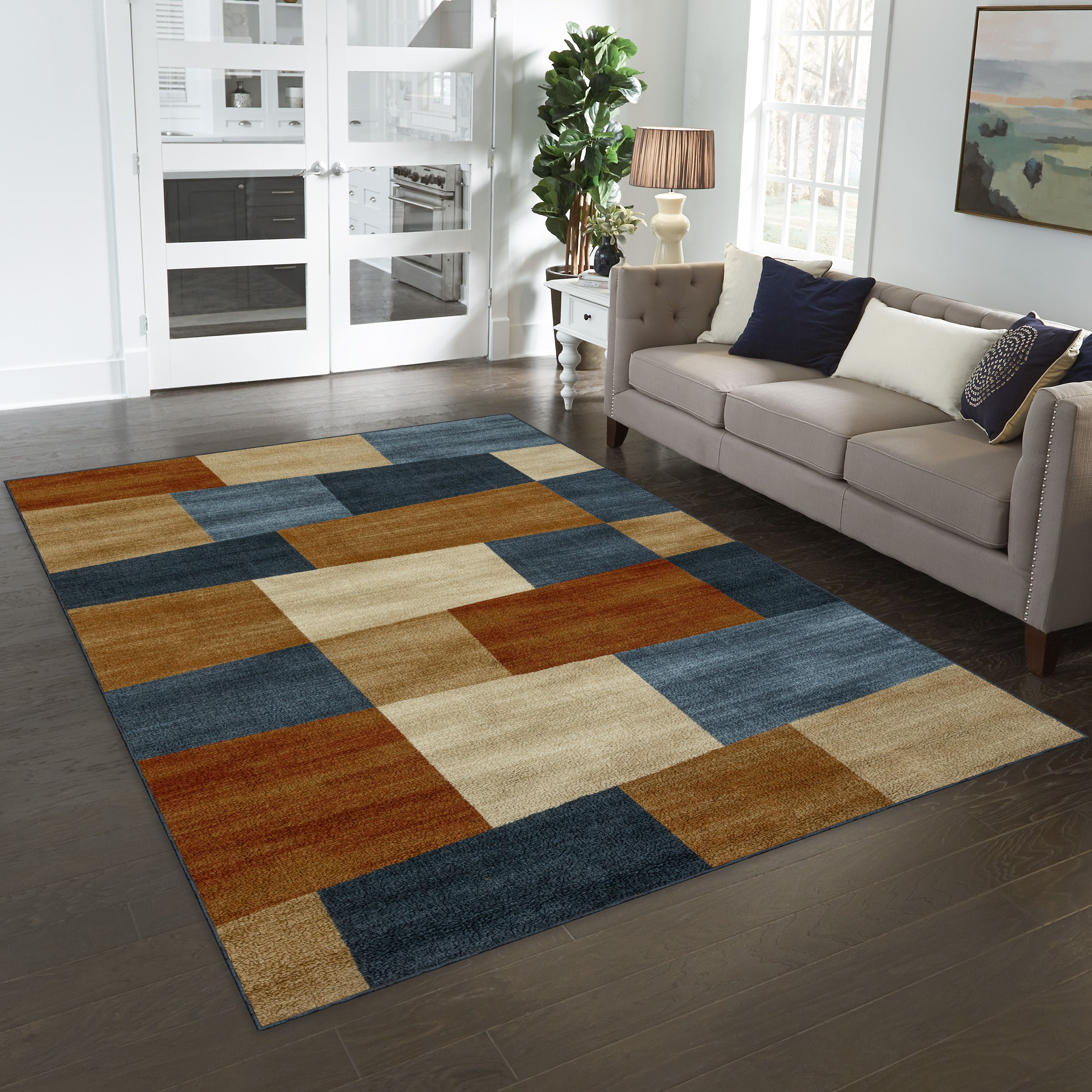 Mainstays Geometric Warm Blocks Multicolor Indoor Area Rug, 7' x 10'