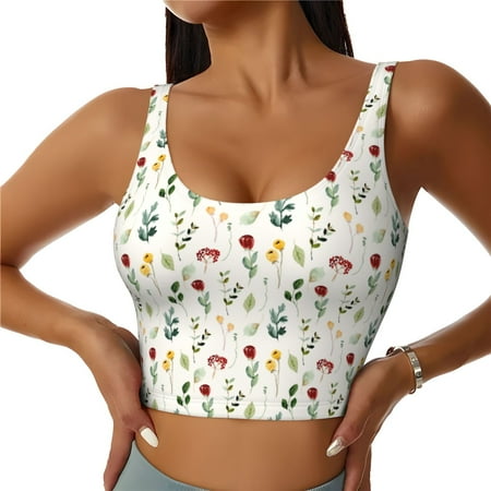 Adobk Mini Wildflower Watercolor Print Sports Bras for Women Longline Workout Crop Tank Tops Padded with Built in Shelf Padded Sports Bra-XX-Large