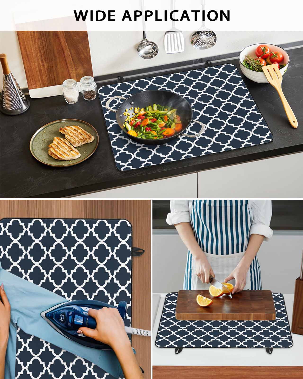 nqOlkjepod Large Induction Cooktop Protector Mat 36"x21", Navy Blue Morocco Stove Top Covers for Electric Stove, Modern Farmhouse Minimalist Plaid Stove Burner Cover Mats, Glass Top Stove Cover
